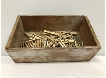 Vintage Wooden Box With Wood Clothespins
