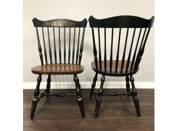 Pair Of 2 Hitchcock New London 10 Spindle Back Side Chairs Black W/ Harvest Stencil