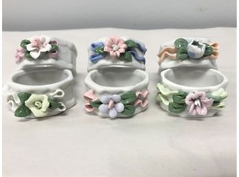 Set Of 6 Porcelain Capodimonte Style Napkin Rings
