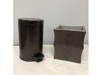 Pair Of Small Decorative Brown Waste Baskets