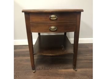 Leather Top Wooden End Table On Wheels #2
