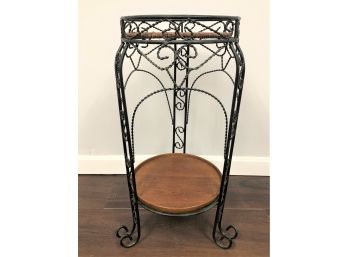 Lovely Black Iron & Wicker Round Plant Stand 2-Tier