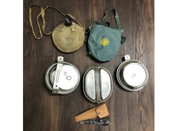 Vintage Boy Scouts & Girl Scouts Camping Canteens & Mess Kits Aluminum Tin Cookware