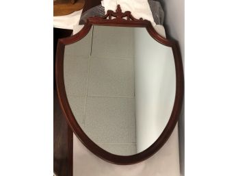 Impressive Large Vintage Wood Shield Shaped Wall Mirror