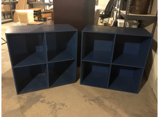 Pair Of Blue Painted Wooden Storage Cubes