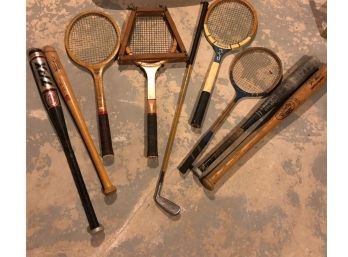 Bundle Of Vintage Sports Equipment / Baseball Golf Tennis
