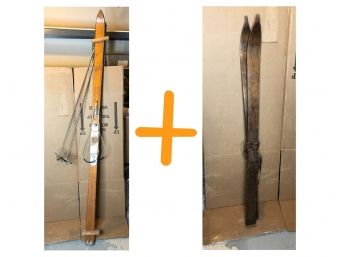 2 Sets Of Vintage Wooden Skis