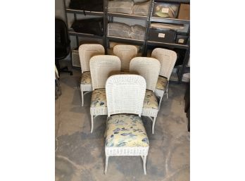 6 White Wicker High Back Chairs