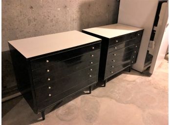 Pair Of American Of Martinsville Black Lacquer 3-drawer Chests/dressers