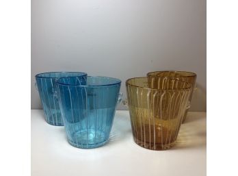 2 Blue 2 Yellow Textured Art Glass Small Ice Buckets By Venini