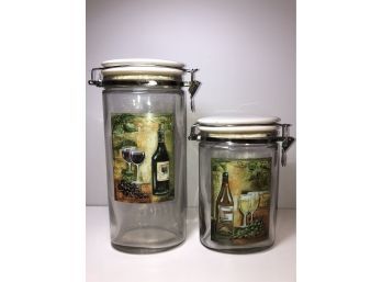 Pair Of Glass Clip Top Kitchen Canisters W Pictures By Silvia Vassileva