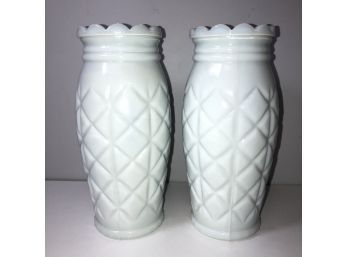 Pair Of Milk Glass Pineapple Pattern Vases