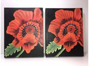 Pair Of Similar Small Paint On Canvas Poppy By Christina Ladas