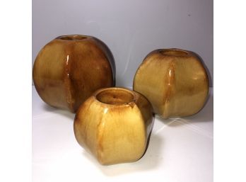 Trio Of Amber Colored Ceramic Hexagon Candle Holders