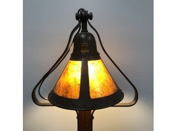 Unique Oak Arts And Crafts Revival Floor Lamp W/ Mica Shade