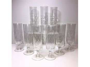Set Of 9 Lovely Pressed Glass Short Stem Champagne Flutes