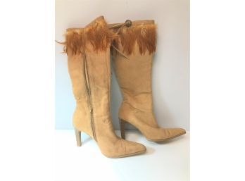 Faux Suede Stiletto High Boot Zip & Feathers By Newport News