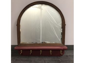 Large Arched Wall Mirror With Shelf & 4 Hooks By BPL
