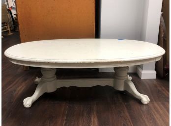 Oval Wooden Trestle Base Coffee Table Ball & Claw Feet Painted White