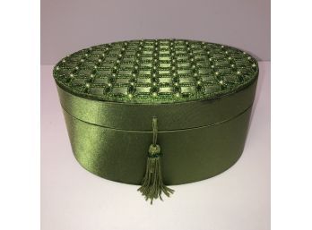 Deep Emerald Green Beaded Oval 2 Layer Jewelry Box