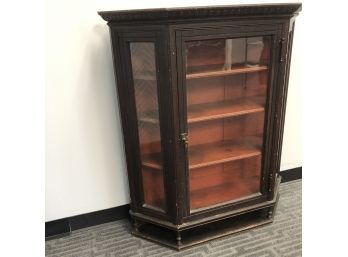 Antique Wood 4 Shelf Glass Front Curio Display Cabinet