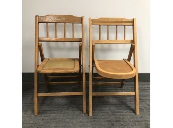 Pair Of Vintage Babeetenda Wood Folding Chairs Child Toddler