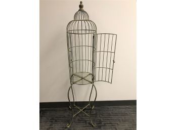 Vintage Tall Decorative Ornamental Metal Wire Bird Cage Dome Top On Stand