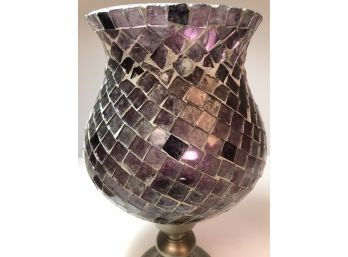 Gorgeous Mosaic Mirror Glass Candle Holder W Brass Base
