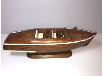 Carved Vintage Replica Of Wooden Gentleman's Runabout Boat