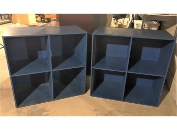 Pair Of Big Blue Wooden Storage Cubes