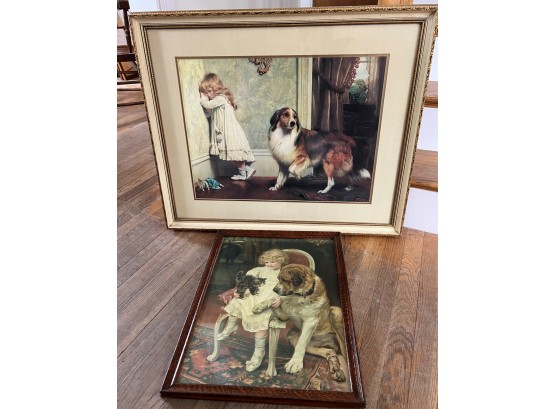 LR/ Pair Of Nostalgic Prints Of Little Girls W/ Dogs By Arthur Elsey & Charles Burton Barber