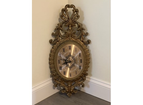 LR/ Pretty Gilt Ornate Wall Clock By Burwood Products