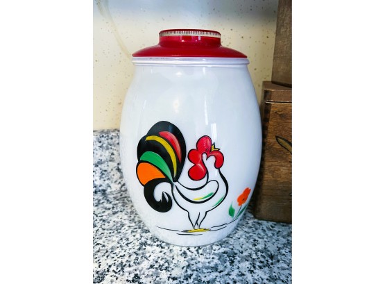 K/ MCM Rooster Kitchen Canisters - Bartlett Collins Glass & 4 Wood