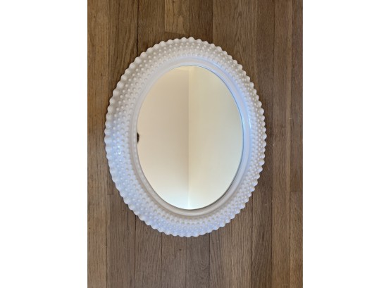 DR/ Vintage Pretty Oval Wall Mirror White Hobnail By Burwood USA