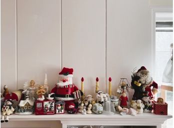 LR/ Entire Shelf Filled With Various Very Nice Christmas Holiday Decor Figures...