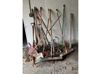 C/ Wall Of Assorted Outdoor Yard Tools Bundle