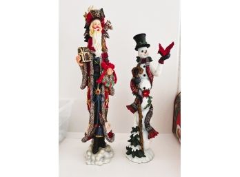 LR/ Pair Of Amazingly Detailed Christmas Figurines By Lenox Snowman & Father Christmas