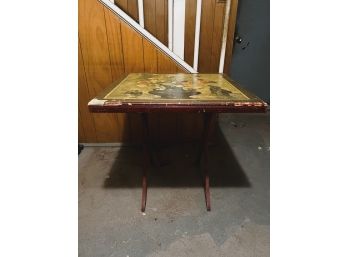 C/ Vintage Wood Square Folding Table W/ Floral Top Design