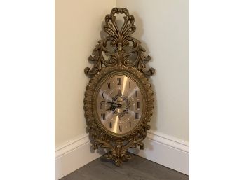 LR/ Pretty Gilt Ornate Wall Clock By Burwood Products