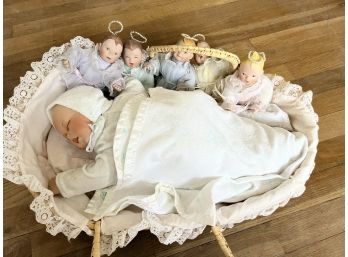 LR/ Sleeping Baby Doll In Basket Surrounded By Angels