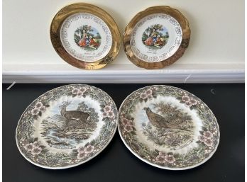 LR/ 4 Decorative Plates - 2 'Wildlife Scenes' By Churchill, 2 Souvenirs Baltimore & Detroit