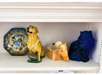 LR/ Wonderful Group Of Animal Figures Figurines - Blue Jay, Golden Retriever, Horse, Cat
