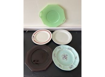 LR/ Bundle Of 5 Assorted Plates - Jadeite Green, Syracuse China, Adams Calys Ware...