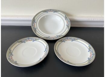 LR/ 3 Pieces Of Beautiful Noritake 'Zenda' Pattern - 2 Saucers, 1 Shallow Bowl
