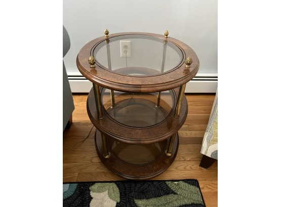 LR/ Pretty Oval Wood & Glass 2 Tier Oval Side End Accent Table