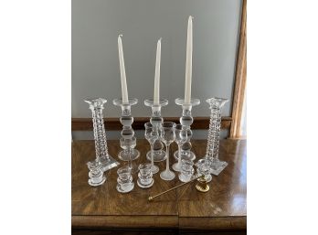K/ Beautiful Bundle Of Assorted Glass Tall & Short Candlestick Holders