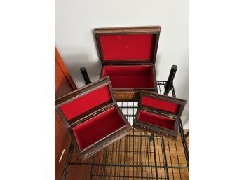 LR/ Set Of 3 Carved Wood Nesting Boxes Velvet Inside