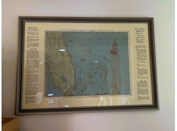 C/ Large Framed Map Florida Gold Coast - Treasure Salvour's Wrecking Log By S. Kent