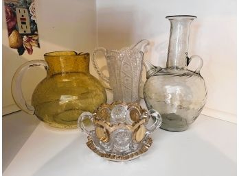 K/ Assorted Pitchers Decanters & Gold/Glass Bowl