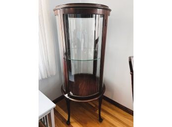 LR/ Vintage Mahogany Round Curved Glass Curio Display Cabinet